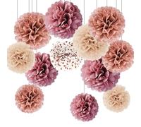 12pcs Rose Gold Tissue Paper Pompoms,Hanging Gold Dot White Paper Pom Poms for Party Deco