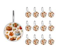 12pcs Round Decorative Shower Curtain Hooks, Thanksgiving Fallen Leaves and Autumn Flower Elements Rust Proof Bathroom Curtain Rings for Shower Rods and Liner