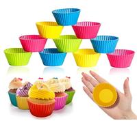 12PCS Round Silicone Muffin Cases Reusable Cupcake Moulds Non Stick Baking Liners for Air Fryer Jelly Cakes Pudding Cupcakes Multicolour Food Grade Oven Microwave Dishwasher Safe