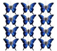 12pcs Royal Blue Butterfly Decoration Christmas Tree Ornaments 5-Inch Gold Glitter Feather Butterfly Clip for Flower Bouquets Decor Garland Wreath Crafts Birthday Party Gifts