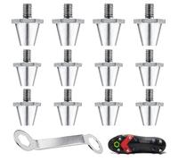 12PCS Rugby Studs, 11/13 mm M5 Football Studs Replacement with Stud Wrench, Aluminium Metal Rugby Boot Stud for Adults Rugbys Training, Easy Installation Metal Spikes for Sports Boots Nail, Silver