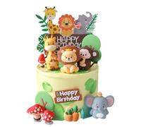 12Pcs Safari Animal Birthday Cake Toppers - Jungle Cake Decorations with Giraffe, Monkey, Tiger & Elephant