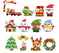 12PCS Santa Claus Design Building Blocks Set, Christmas Building Blocks Theme Decor, Mini Building Figures, DIY Stocking Stuffers Christmas Tree, Xmas Birthday Gifts, Party Favors (All-12pcs)
