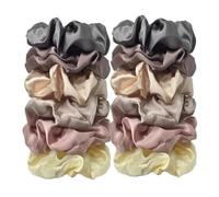 12pcs Satin Fabric Loop Hair Rings Set Solid Colour Fabric Loop Hair Rope Hair Scrunchies Scrunchy(Color10)