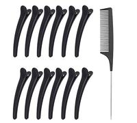 12pcs Sectioning Clips + 1pcs Antistatic Tail Comb, Hair Clamp Grips for Women Girls Hairdressing Styling Salon Tool (Clips & Comb Set)