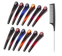 12pcs Sectioning Clips + 1pcs Antistatic Tail Comb, Multicolor Professional Hair Clamp Grips for Women Girls Hairdressing Styling Salon Tool (Gradient Color)
