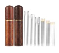 12pcs Self Threading Needles with 12pcs Large Eye Needle, Different Size Hand Sewing Needle Side Hanging Yarn Needle Easy Thread Tapestry Needle with 2 Wooden Case (Gold)