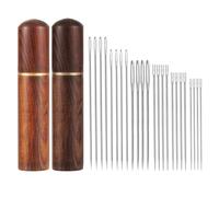 12pcs Self Threading Needles with 12pcs Large Eye Sewing Needle, Metal Hand Tapestry Needle Different Size Side Hanging Yarn Knitting Needle Easy Thread with 2 Wooden Case (Silver)