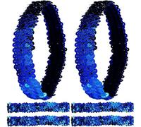 12PCS Sequin Headband Elastic Glow Stretch Sparkle Glitter Fashion Adjustable Hair Band Accessories Pack Set for Girls Women Teens Sports Dance Party Teams Crafts (Blue)