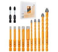 12pcs Serrated Masonry Drill Bits(5/6/6/8/10mm)*2, EXFEIN Diamond Drill Bits 5pcs & Carbide Drill Bits 5pcs & Phillips Screwdriver Bits 2pcs for Wood Plastic Tile Concrete Brick Marble