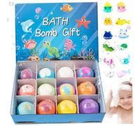 12Pcs/Set Bath Bombs with Toys Inside 2 Inch Bath Bombs with Cute Animal Toys, Child-Safe Fizzy Colorful Bubble Bathroom Supplies for Kids Gift, Blue