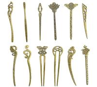 12Pcs/Set Chinese Hair Sticks, 12 Styles Vintage Bronze Decorative Hair Sticks for Women Classic & Vintage Hairpins for Wedding, Party, Festival, Ceremony, Pins