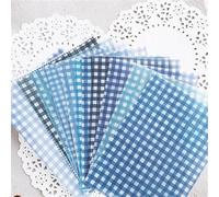 12pcs/Set Color Grid Dot Basic Vellum Paper Pattern Pack for Scrapbooking Happy Planner Card Making Junk Journal Project(Blue)