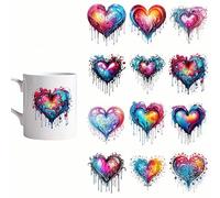12pcs/Set Colorful Heart Shaped Love UV DTF Cup Wraps Waterproof Transfer Sticker for Glass Cups Furniture Craft DIY Crafts，Rub on Transfer Stickers for DIY Water Bottle Laptop Decal Wood Car