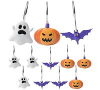 12PCS/Set Halloween Shower Curtain Hooks Heavy-Resistant Resin Halloween Shower Hooks 4-Type Hanging Curtain Set for Bathroom Decor