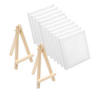12Pcs Set Mini Canvas and Easel Set of 10 Canvases & 2 Easels (10x10cm & 8x15cm) - Pre-Stretched Mini Art Set for Kids, Beginners | Ideal for Painting, Crafts, Wedding Table Displays & Gift Ideas