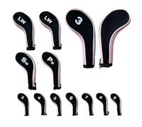12pcs/set Print Numbers Golf Iron Club Head Covers Long Neck with Zipper | Large Numbers 3-9 PW/SW/AW/LW/LW for Women/Man Most irons Brands Nike Callaway Taylormade Titleist Black/pink