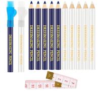 12pcs Sewing Pencil for Fabric, Tailors Chalk Pencil with Tape Measure for Fabric Water Soluble Tracing Tools Dressmakers Embroidery DIY Crafts (Blue & White)