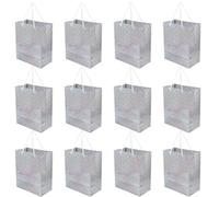 12pcs Shiny Silver Paper Gift Bags with Handle for Party Crafts | Decorative Portable Tote, Stable after Unfolding, Space-saving Storage, Reusable Option for Gift Givers