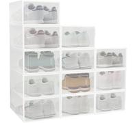 12pcs Shoe Box - Shoe Storage Boxes Clear Plastic Stackable | Large Shoe Organiser Cabinet Container with Lids for Men & Women | Great Substitute for Shoe Rack Wardrobe | Fit Size 9.5 UK - White