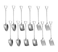 12PCS Shovel Spoon Fork Set, Stainless Steel Small Forks Spoons Set, Spade Shape Spoons Tableware, Teaspoons, Coffee Latte Spoon for Dinner, Dessert, ice Cream, Fruit(Size:15.5x3.5/3cm)