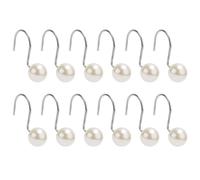 12pcs Shower Curtain Hook, Pearl Shower Ring Metal Decorative Bath Curtain Hanger Shower Curtain Accessories for Bathroom Baby Room Nursery Art Decor