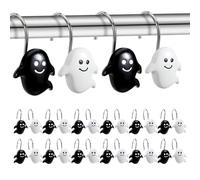 12Pcs Shower Curtain Hooks Cute Ghost Stainless Steel Halloween Shower Curtain Hooks Rust-Resistant Halloween Bathroom Decor, Black & White