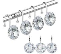 12PCS Shower Curtain Hooks Rings for Bathroom, Stainless Steel Rust Proof Decorative Rhinestones Shower Curtain Rings Hangers for Shower Curtains, Clothing, Towels, etc.(Clear)