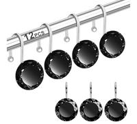 12PCS Shower Curtain Hooks Rings for Bathroom, Stainless Steel Rust Resistant Decorative Rhinestones Shower Curtain Rings Hangers for Shower Curtains, Clothing, Towels, etc. (Black)