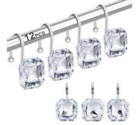 12PCS Shower Curtain Hooks Rings for Bathroom, Stainless Steel Rust Resistant Decorative Rhinestones Shower Curtain Rings Hangers for Shower Curtains, Clothing, Towels, etc.