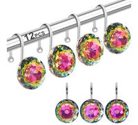12PCS Shower Curtain Hooks Rings for Bathroom, Stainless Steel Rust Resistant Decorative Rhinestones Shower Curtain Rings Hangers for Shower Curtains, Clothing, Towels, etc. (Colorful)
