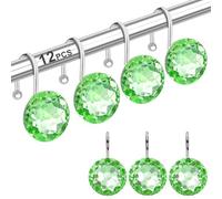 12PCS Shower Curtain Hooks Rings for Bathroom, Stainless Steel Rust Resistant Decorative Rhinestones Shower Curtain Rings Hangers for Shower Curtains, Clothing, Towels, etc. (Green)