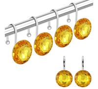 12PCS Shower Curtain Hooks Rings for Bathroom, Stainless Steel Rust Resistant Decorative Rhinestones Shower Curtain Rings Hangers for Shower Curtains, Clothing, Towels, etc. (Gold)