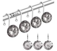 12PCS Shower Curtain Hooks Rings for Bathroom, Stainless Steel Rust Resistant Decorative Rhinestones Shower Curtain Rings Hangers for Shower Curtains, Clothing, Towels, etc. (Grey)