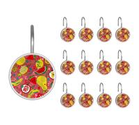 12PCS Shower Curtain Hooks, Summer Fruits Watermelon Kiwi Apples Lemon Pineapple Pattern Shower Curtain Rings Stainless Steel Rust-Proof Shower Hooks Rings for Bathroom Shower Rods Curtains