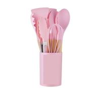 12PCS Silicone Kitchen Utensil Set with Wooden Handles, Non-Stick Cookware Tools Spatula Shovel Egg Beaters for Home Cooking(Pink 12Pcs)