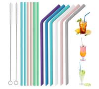 12PCS Silicone Straws Reusable, 6 Bend 6 Straight Colorful Straw, 30cm Long Flexible Silicone Straws, Adults Kids Soft Reusable Straw Set with 2 Cleaning Brush for Juice Milk Tea Milkshakes Drinks