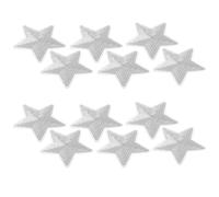 12pcs Silver Five Pointed Star Embroidered Applique Sew on Patch | Hot Melt Glue Backing, Shimmering Sequin Finish, for Jackets and Straw Hats, Easy No Sew Use