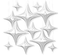 12PCS Silver Star Balloons, 26/18/10 Inch Star Foil Balloons, Metallic Silver Four Pointed Stars Balloon for Birthday Baby Shower Graduation Wedding Anniversary Bachelorette New Year Party Decorations