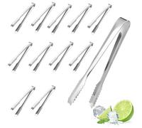 12PCS Silvery Mini Tongs - Easy to Grab Ice Cubes, Practical Kitchen Tongs for Soup, Sweet Mix, Ice Bucket & Rock Sugar Cubes