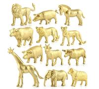 12PCS Simulation Animal Model Gold Animals Doll Ornament Gold Safari Animals Figures Toys Zoo Wild Jungle Animals Playset With Elephant Giraffe Lion Tige For Boys Gift