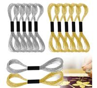 12pcs Skeins Glitter Embroidery Floss Metallic Embroidery Thread Sewing Cross Stitch Threads Gold and Silver Polyester Friendship Bracelets Thread for DIY Embroidery and Crafts Threads