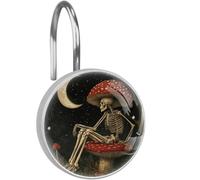 12Pcs Skeleton Mushroom Moon Shower Curtain Hooks, Rust Proof Shower Curtain Rings for Bathroom, Decorative Curtain Hooks Hangers