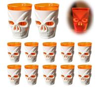 12pcs Skull Shaped Light Up Shot Glasses, 2oz Glow in the Dark Cup Plastic Gothic Halloween Party Drinkware Reusable Unbreakable LED Shot Cups for Birthday Party Favors