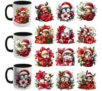 12pcs Sleepy Christmas Animals Flower UV DTF Cup Wraps Transfer Waterproof Sticker for Glass Cups Furniture Craft DIY Crafts,Rub on Transfer Stickers for DIY Water Bottle Laptop Decal Wood Car