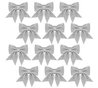 12PCS Sliver Christmas Bows for Tree Decorations, 5.5 Inch Christmas Glitter Wreaths Bows, Xmas Bows for Decorations,Sequin Bow Ties Xmas Tree Bowknot Ornaments for Wreaths,Xmas Tree,Garland Decor