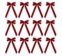 12pcs Small Christmas Velvet Bows, 10.24x5.12 Inches Christmas Tree Bows Burgundy Wine Red Rustic Wreath Gift Bow For Gift Wrapping Crafts Presents Crafting Decorations Garland Window Door Decor