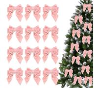 12pcs Small Christmas Velvet Bows 3.5 Inch Rustic Wreath Gift Bows Vintage Xmas Velvet Ribbon Bow Holiday Ornaments for Christmas Tree Garland DIY Craft Wrapping Decor (Pink)