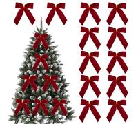12pcs Small Christmas Velvet Bows 3.5 Inch Rustic Wreath Gift Bows Vintage Xmas Velvet Ribbon Bow Holiday Ornaments for Christmas Tree Garland DIY Craft Wrapping Decor (Red)