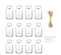 12PCS Small Glass Bud Vases Set, 125ml Mini Vases for Flowers | Rustic Wedding Table Decoration & Home Decor | Includes Jute Twine 6M & Stickers |Handmade Centerpieces for Party Reception Coffee Table
